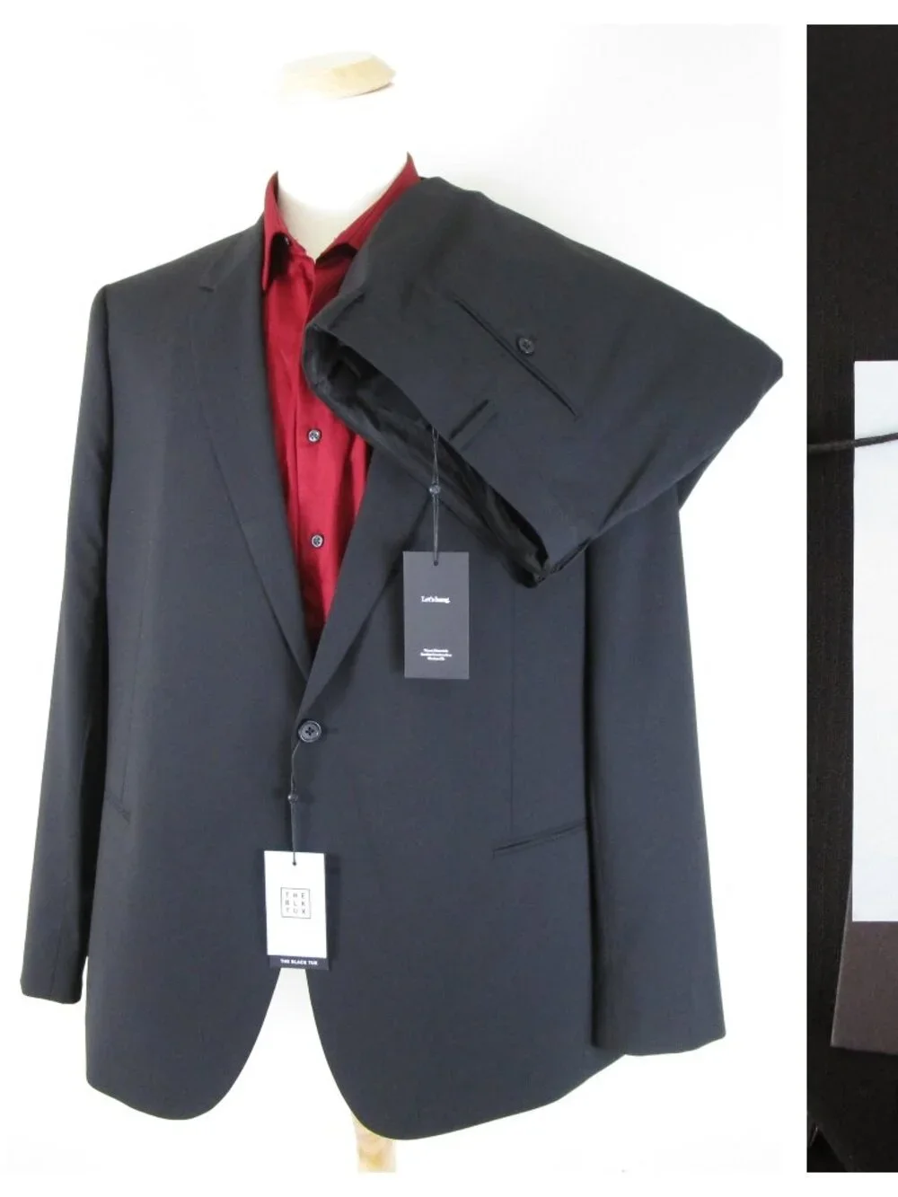 The Black Tux Mens Solid Black Wool Two Button Suit Size 50R Pants 44 X 30
